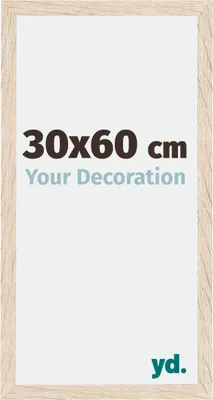 A product image showing a picture frame with text indicating its size and a brand logo.