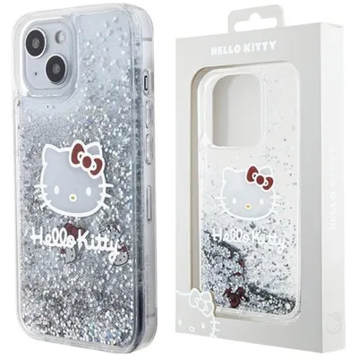 Produktbild von Hello Kitty Liquid Glitter Charms Kitty Head - iPhone 15 Hülle (Silber)