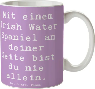 Produktbild von Mr. & Mrs. Panda Tasse Spruch Irish Water Spaniel Begleiter - Lavendeltraum - Geschenk, Kaffeebecher, Becher, Familienhund, Hunderassen Pflege, liebevoller Hund, Vielfalt