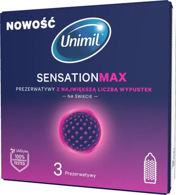 Produktbild von UNIMIL Sensation Max Kondome mit der größten Anzahl an Punkten 3 Stück