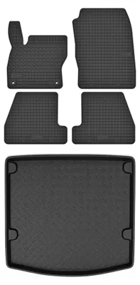 Produktbild von Gummimatten + Kofferraumwanne für Ford Focus MK3 2011-2018 (Limousine, Notrad) – Schwarz, passgenau – Wielganizator