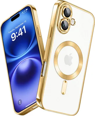 Produktbild von Handyhülle für iPhone 16 Plus mit Magsafe und Kameraschutz, Magnetisch Ultra Dünn Klar Überzug Schutzhülle Gold