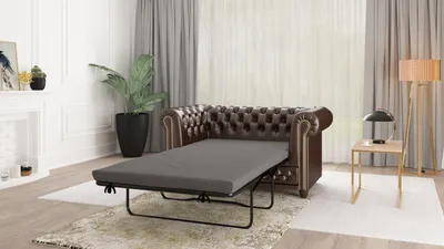 Produktbild von S-STYLE MÖBEL - Chesterfield Sofa 2 sitzer mit Schlaffunktion aus Braun veganem Leder mit Holzfüßen - Area - B/T/H: 148 cm/86cm/72cm