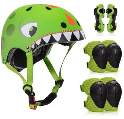 Obrázok produktu pre Detská prilba na bicykel, kolieskové korčule alebo skúter, zelená, motív dinosaura, nastaviteľná, veľkosť 50-54 cm, CE