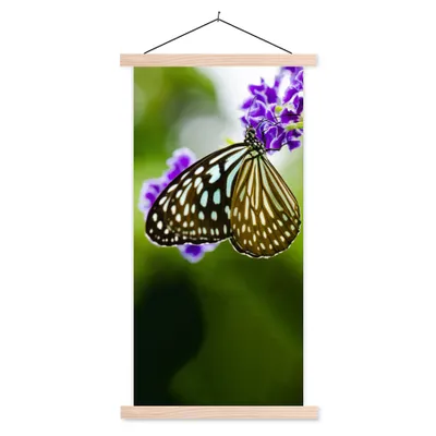 Produktbild von MuchoWow® Textilposter Lavendel - Schmetterling - Botanisch 40x80 cm mit holzfarbenen Rahmen - Wohnzimmer