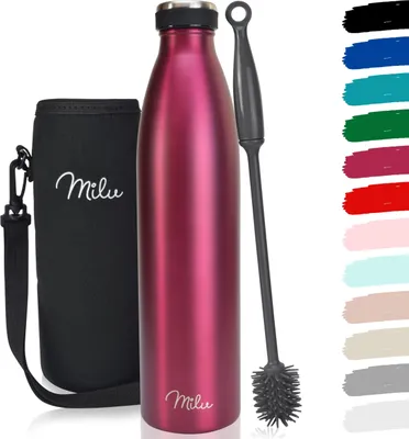 Produktbild von Milu Thermoflasche 1000ml Isolierte Edelstahl Trinkflasche Thermoskanne Auslaufsichere Isolierflasche doppelwandig für heiße & kalte Getränke (Berry)