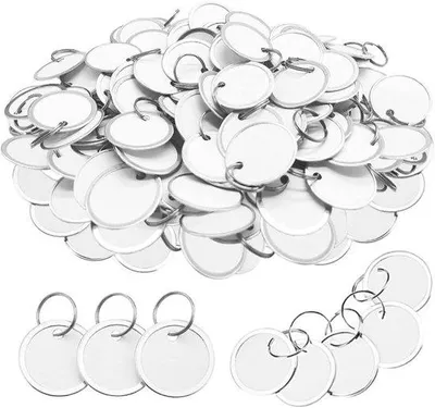 Produktbild von 180 Stück Metallrundumschläge, Schlossetiketten, runde Papieretiketten mit Metallringen für Autoschlüssel und Hausschlüssel, Weiß