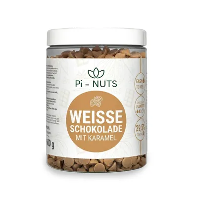 Produktbild von Weiße Schokolade mit Karamell Drops 600 g – zum Backen, Schmelzen, für Desserts, Glasuren und Pralinen