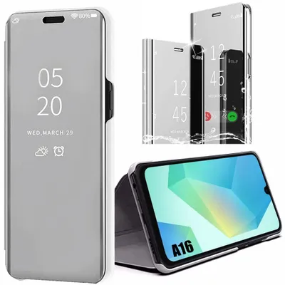 Image de Coque pour Samsung Galaxy A16 4G/5G, Protection Smart Case Effet Miroir Fenêtre Translucide Argenté