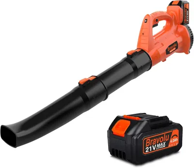 Immagine prodotto di Soffiatore a batteria, soffiatore a batteria da 21 V con motore potente, soffiatore a batteria da 150 MPH, 2 ugelli, quadrante a 6 velocità, spazzatrice elettrica