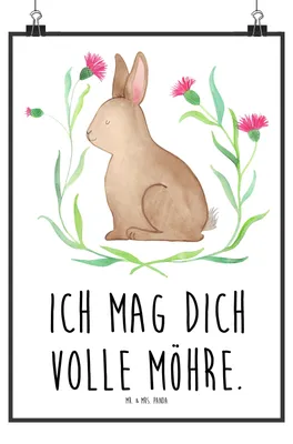 Produktbild von Mr. & Mrs. Panda Bild Hase Sitzen DIN A3 - Weiß - Geschenk, Ostergrüße, Grüße, drucke, Ostern, Plakat, Wandbild, Kaninchen, typografie poster, wanddeko, Frohe