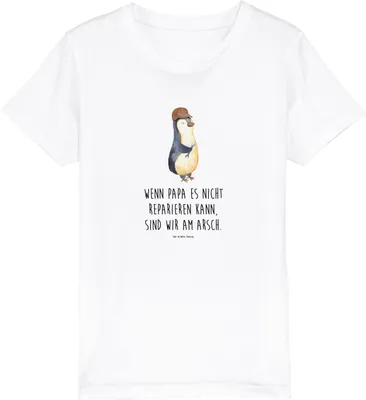 Produktbild von Mr. & Mrs. Panda Organic Kinder T-Shirt Wenn Papa es nicht reparieren kann, sind wir am Arsch 9-11 Jahre (134/146) - Weiß - Geschenk, Mädchen, Vatertag, Muttertag, Vater