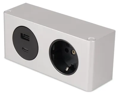 Image de kalb | Multiprise à 2 prises : 1 prise 230 V et 1 port USB A/C, couleur argent