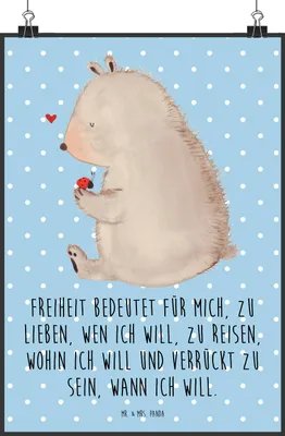 Produktbild von Mr. & Mrs. Panda Bild Bär Marienkäfer DIN A0 - Blau Pastell - Geschenk, Liebe, Freiheit, Teddy, drucke, Motivation, Plakat, Wandbild, Das Leben Ist schön, Kunstdruck