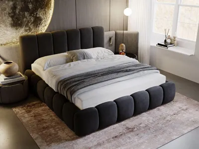 Obrázek produktu pro GrainGold čalouněná postel Cloud 200x200 cm – postel 200x200, čalouněná postel s úložným prostorem a roštem – šedá (Monolith 92)