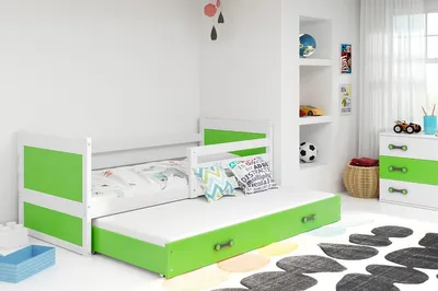 Obrázek produktu pro Dětská postel s přistýlkou a matracemi 90x200 FERGUS - bílá / zelená