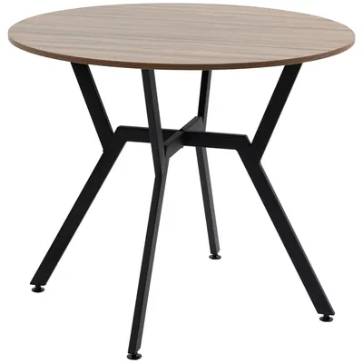 Produktbild von Runder Wohnzimmertisch fš¹r 2 Personen mit X-f?rmigem Gestell, aus Holz und Stahl, ? 90 x 76 cm, Schwarz und Braun