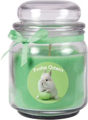 Produktbild von Frohe Ostern Duftkerze im Bonbonglas - viele Motive zur Auswahl, - Brenndauer bis zu 110 Std