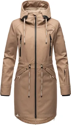 Produktbild von Marikoo Racquellee Wasserdichte Damen Softshell Outdoor Übergangsacke mit Kapuze Regenmantel Taupe Grey Gr. 36 - S