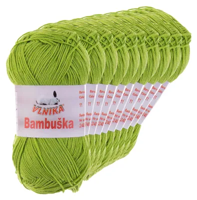 10 x 50g Häkelgarn Bambuska Sommergarn Strickgarn Baumwolle Viskose unifarben, limette