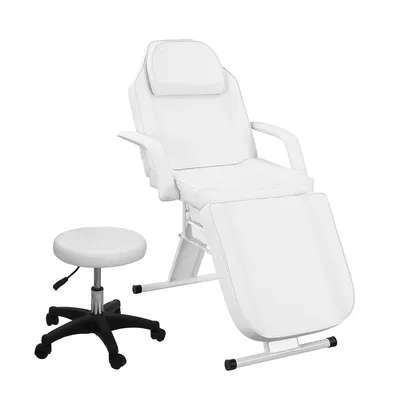 Produktbild von Massageliege Kosmetikliege Tattooliege Therapieliege mit Drehhocker Kosmetikstuhl Massagebett Schönheitsbett Weiß
