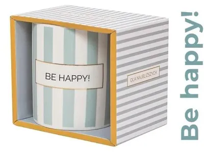 Produktbild von Geschenkbecher mit der Aufschrift „Be happy!“ – Be-Happy Gifts