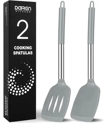 Immagine prodotto di Spatola in silicone forata, resistente al calore, priva di BPA, adatta al lavaggio in lavastoviglie, con manico in acciaio inossidabile, colore grigio