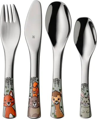 Produktbild von WMF Waldfreunde Kinderbesteck Set 4-teilig, Kinderbesteck Edelstahl, Besteck Kinder ab 3 Jahre, Cromargan poliert, spülmaschinengeeignet