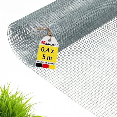 Produktbild von horizont Wühlmausgitter - 0,4 x 5 m - Maschenweite 6 mm - verzinkt - Drahtgitter feinmaschig, Volierendraht, Maulwurfgitter, Kaninchendraht, Vogelschutzgitter, Hasendraht, Maschendrahtzaun