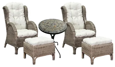 Productafbeelding van Luxe rieten set: 2 relaxfauteuils met voetenbankje + mozaiektafel