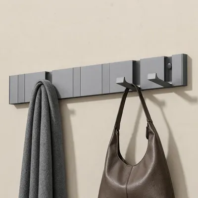 Produktbild von doporro Garderobenhaken Wand Moderne Wandgarderoben aus Aluminium Garderobenleiste klappbar kleiderhaken mit 6 Beweglichen Haken Wandhaken Grau
