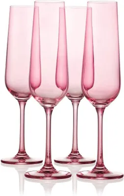 Produktbild von Silecomplaza Champagnergläser, Stiel, Champagnergläser, Champagnerglas-Set, Rose, 200 ml, 4 Stück, hergestellt in Europa