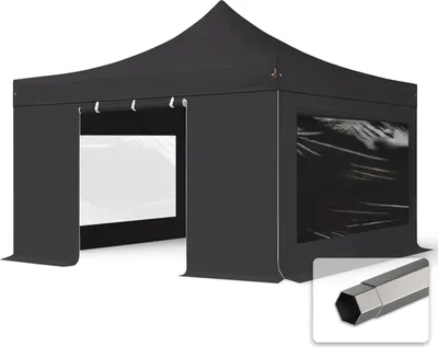 Produktbild von TOOLPORT 4x4m Stahl Faltpavillon, inkl. 4 Seitenteile, schwarz