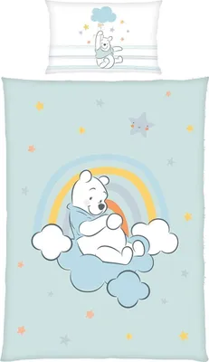 Produktbild von Baby-Renforce-Bettwäsche - 100 x 135 cm - Blau - Weiß - Grau - mit Reißverschluss - WINNIE POOH