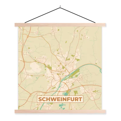 Produktbild von MuchoWow® Textilposter Stadtplan - Schweinfurt - Stadtplan - Vintage 40x40 cm mit holzfarbenen Rahmen - Posterleiste