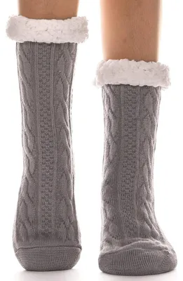 Produktbild von Damen Kuschelsocken Warme Stoppersocken Rutschfeste Hausschuhe Dicke Winter Hüttensocken Grau