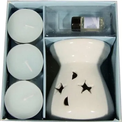 Produktbild von Blaues Aromatherapie-Set: Duftlampe, Ölbrenner und 4 Teelichter