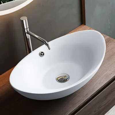 Produktbild von Mai & Mai Aufsatzwaschbecken Oval aus Keramik 59x38 cm matt weiß Waschschale Waschtisch mit Nano-Beschichtung Br818