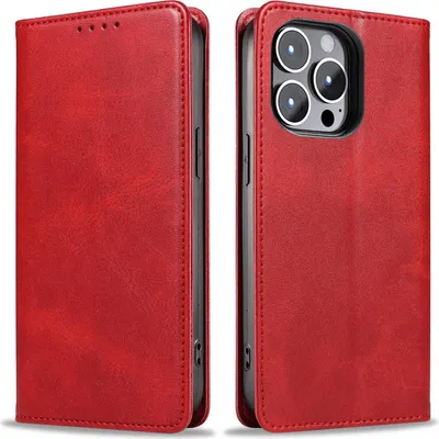 Produktbild von Handyhülle für Apple iPhone 16 Pro Max Kunstleder Flip Cover Hülle Handytasche Case Kartenfach Farbe: Rot