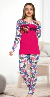 Produktbild von Damen Pyjama Schlafanzug Teenager Fuchsia 17-18 Jahr Lang %100 Baumwolle  2-Teiler E-75