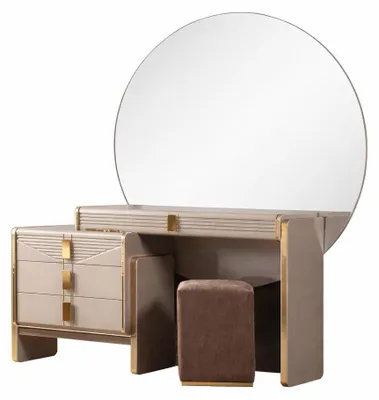 Productafbeelding van Beige damesbureau, design make-up tafel, elegant nachtkastje voor de slaapkamer