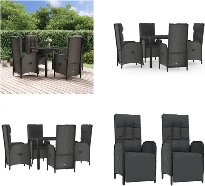 Produktbild von vidaXL 5 tlg. Garten Essgruppe mit Kissen Schwarz Poly Rattan - Garten Essgruppe - Garten Essgruppen - Essgruppe - Essgruppe Terrasse
