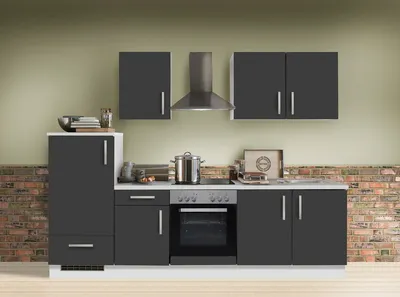 Produktbild von Küchenzeile mit Elektrogeräten White Premium 270 cm in Schiefer Nachbildung grau