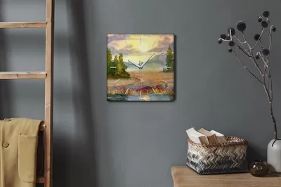 Produktbild von Coloray Hodiny Unikátní 30x30 cm  Tiché hodiny Pro obývací pokoj a kuchyň Nástěnné hodiny Plátno Bílé ručičky hodin - Západ slunce do akvarelu