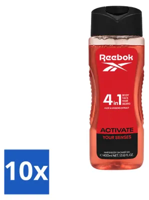 Productafbeelding van 10 x Reebok Activate Your Senses 4-in-1 douchegel - 400 ml - Voordeelverpakking - 10 stuks
