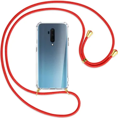 Produktbild von Handykette Backcover-Schutzhülle mit Band (Metall goldfarben) für OnePlus 7T Pro - rot