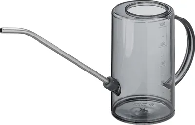 Produktbild von Relaxdays Gießkanne Zimmerpflanzen, 1 l, Kunststoff, Edelstahl, Blumengießkanne für Zimmerpflanzen, langer Hals, grau