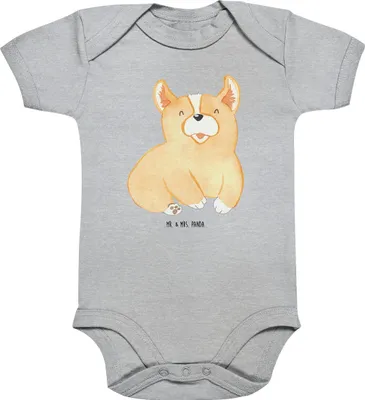 Produktbild von Mr. & Mrs. Panda Babybody Corgie 12. - 18. Monat - Heather Grey - Geschenk, Sprüche, Spruch, Strampler, Bellen, babykleidung body, Corgi, Lebensfreude, Baby, Hund