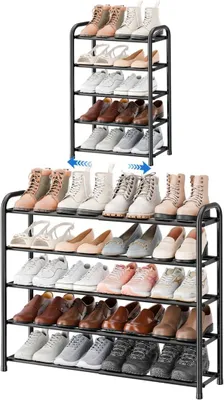 Produktbild von Schuhregal ausziehbar 5 Etagen, 45-83 cm, schwarz, Metall Schuhaufbewahrung für Flur