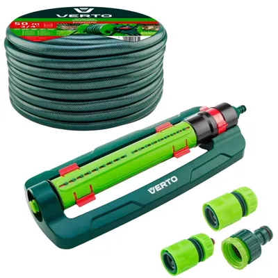 Produktbild von VERTO Gartenbewässerung Komplettes Starterset: Gartenschlauch (3/4" x 20 m - 50 m), diverse Düsen & Spritzen, Schlauchverbinder, Wasserstop